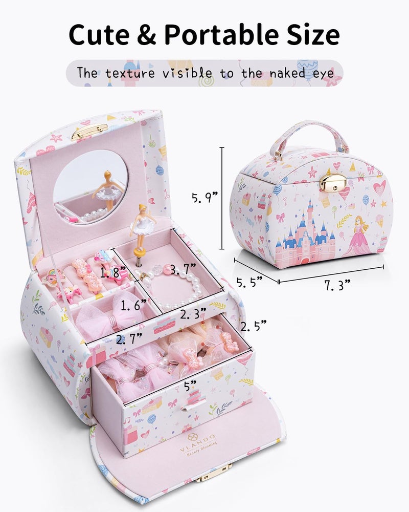 Vlando Musical Jewelry Box for Girls Kids with Drawer, Music Box with Ballerina and Stickers for Birthday Bedroom Decor, Fantasy Princess - Image 2